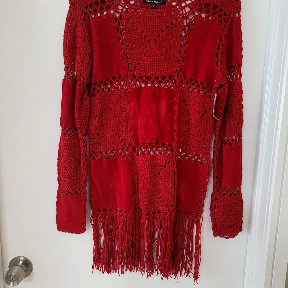 Steinmart suede fringe crochet NWT